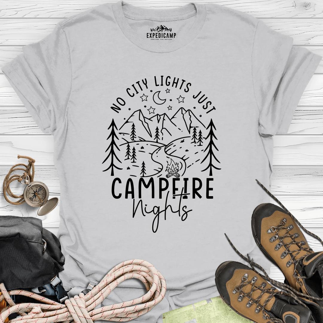 Campfire Nights T-Shirt – Ice Grey – Outdoor apparel for travel, hiking, camping, and nature lovers – ExpediCamp