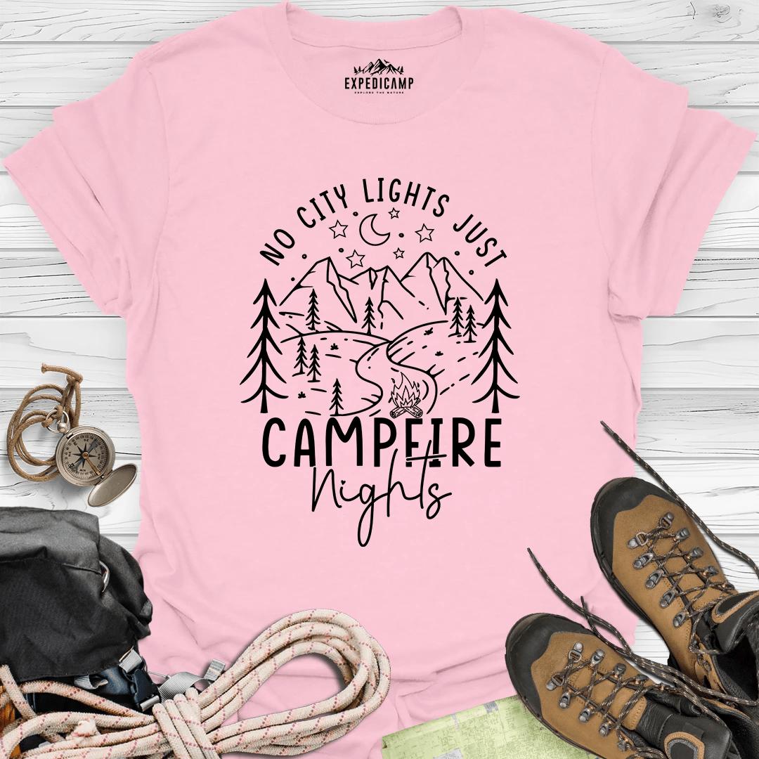 Campfire Nights T-Shirt – Light Pink – Outdoor apparel for travel, hiking, camping, and nature lovers – ExpediCamp