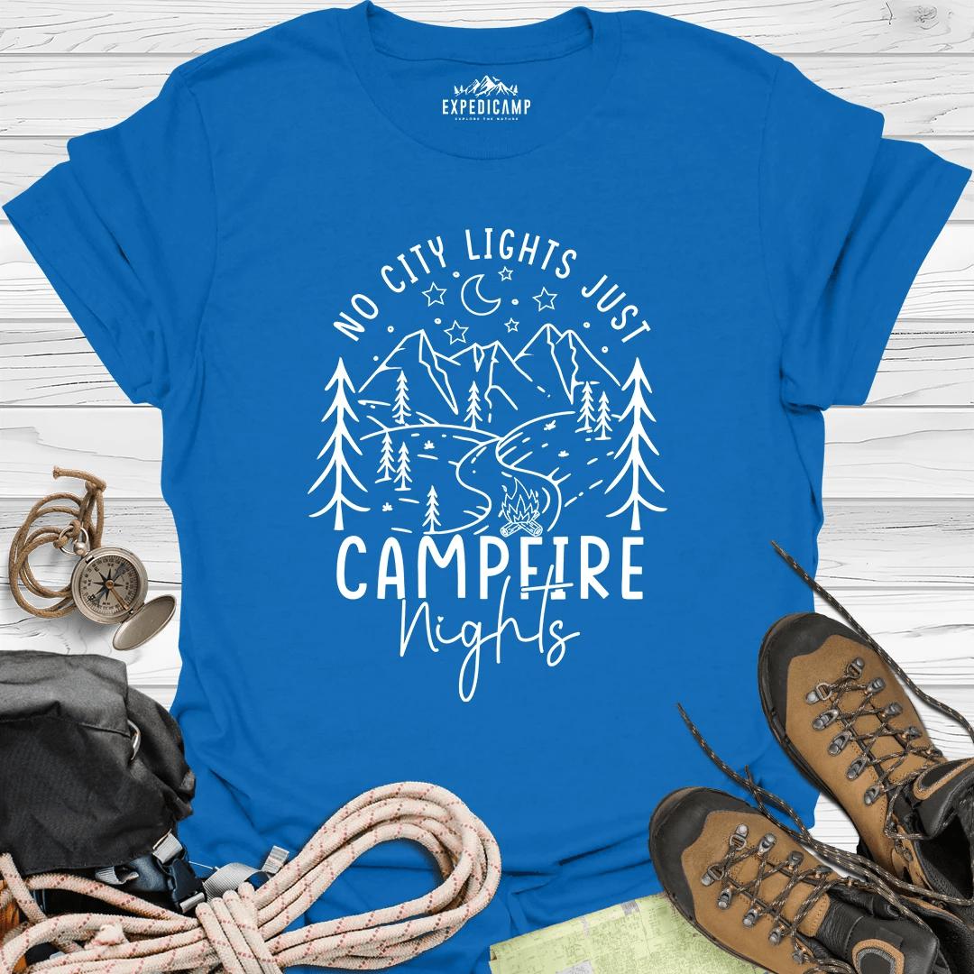 Campfire Nights T-Shirt – Royal – Outdoor apparel for travel, hiking, camping, and nature lovers – ExpediCamp