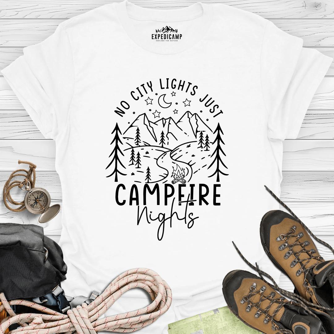 Campfire Nights T-Shirt – White – Outdoor apparel for travel, hiking, camping, and nature lovers – ExpediCamp