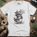Campground Kingpin Raccoon T-Shirt – White – Outdoor apparel for travel, hiking, camping, and nature lovers – ExpediCamp
