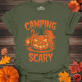 Camping Is Scary T-Shirt – Military Green – Outdoor apparel for travel, hiking, camping, and nature lovers – ExpediCamp