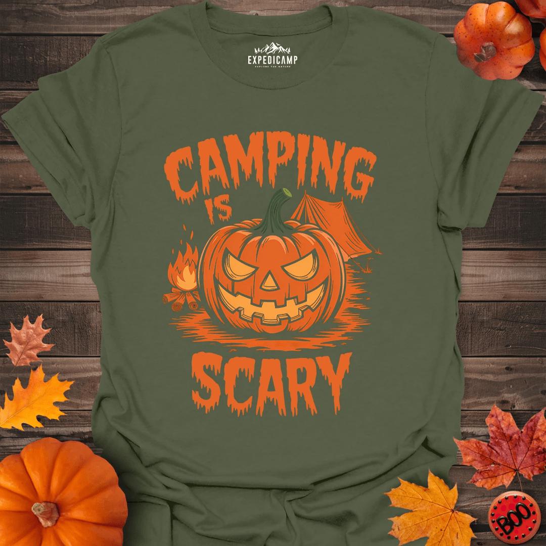 Camping Is Scary T-Shirt – Military Green – Outdoor apparel for travel, hiking, camping, and nature lovers – ExpediCamp