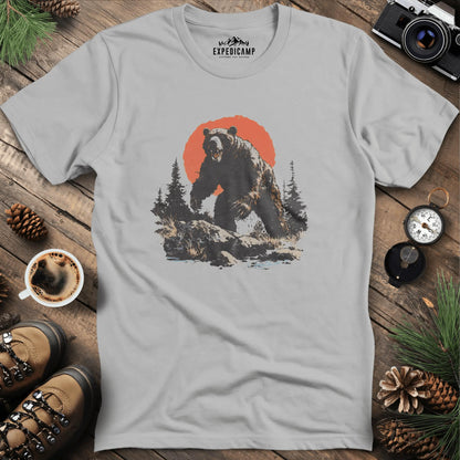 Charging Grizzly Bear T-Shirt – Epic Wilderness Bear Design – Ice Grey – Outdoor apparel for travel, hiking, camping, and nature lovers – ExpediCamp