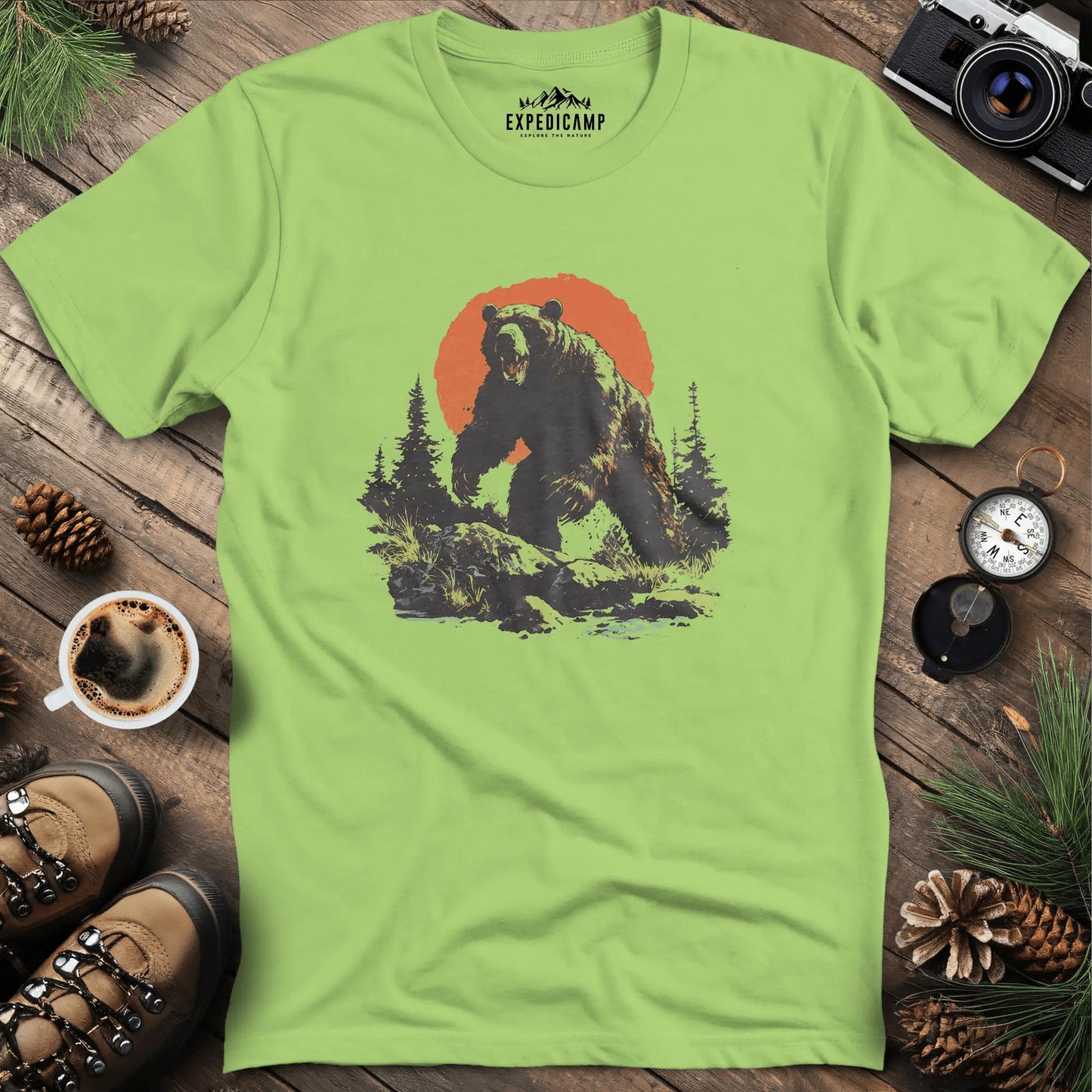Charging Grizzly Bear T-Shirt – Epic Wilderness Bear Design – Kiwi – Outdoor apparel for travel, hiking, camping, and nature lovers – ExpediCamp
