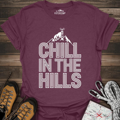Chill In The Hills T-Shirt – Heather Maroon – Outdoor apparel for travel, hiking, camping, and nature lovers – ExpediCamp