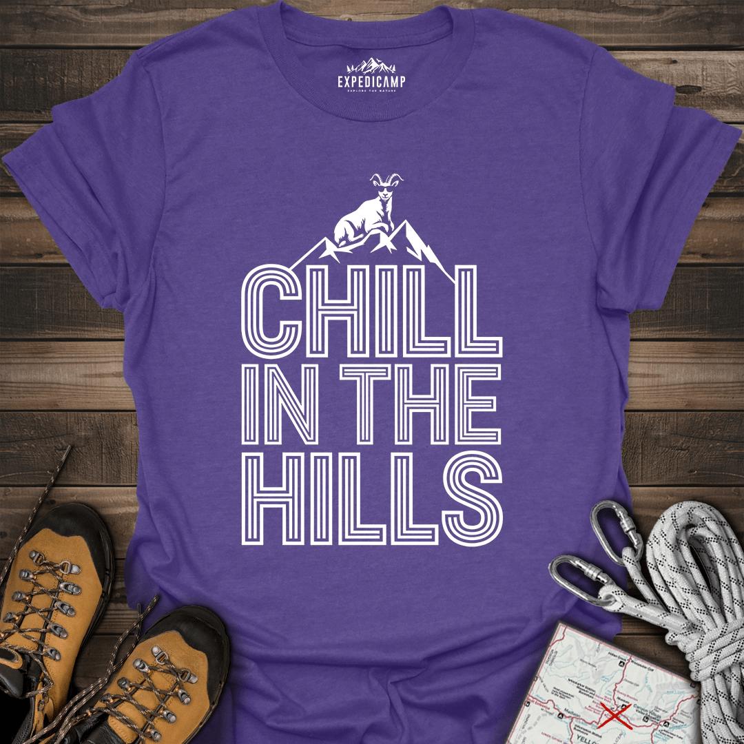 Chill In The Hills T-Shirt – Heather Purple – Outdoor apparel for travel, hiking, camping, and nature lovers – ExpediCamp