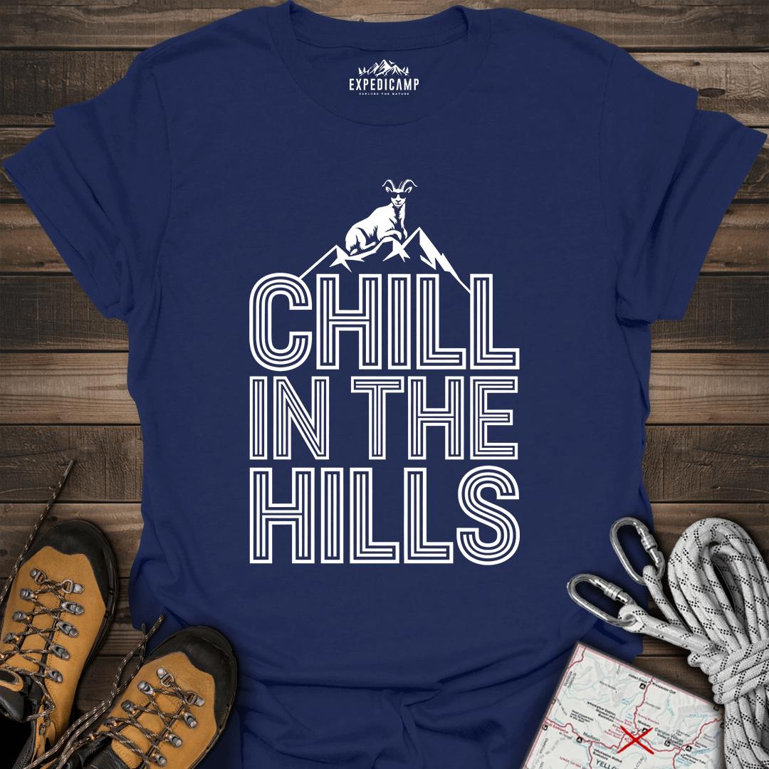 Chill In The Hills T-Shirt – Navy – Outdoor apparel for travel, hiking, camping, and nature lovers – ExpediCamp
