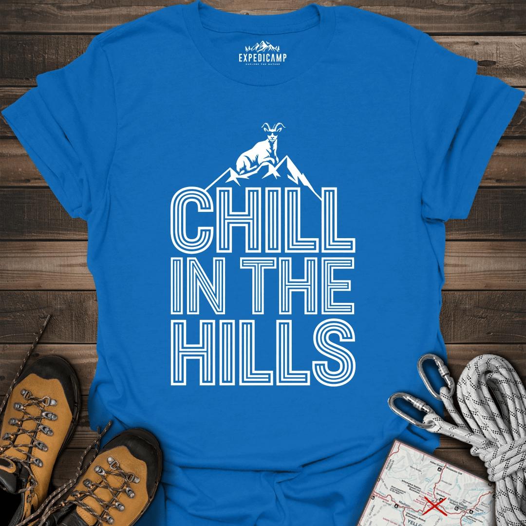 Chill In The Hills T-Shirt – Royal – Outdoor apparel for travel, hiking, camping, and nature lovers – ExpediCamp
