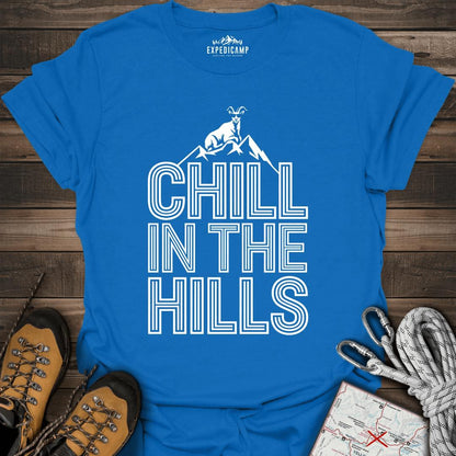 Chill In The Hills T-Shirt – Royal – Outdoor apparel for travel, hiking, camping, and nature lovers – ExpediCamp