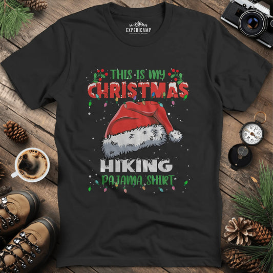 Christmas Hiking Pajama Shirt T-Shirt – Black – Outdoor apparel for travel, hiking, camping, and nature lovers – ExpediCamp