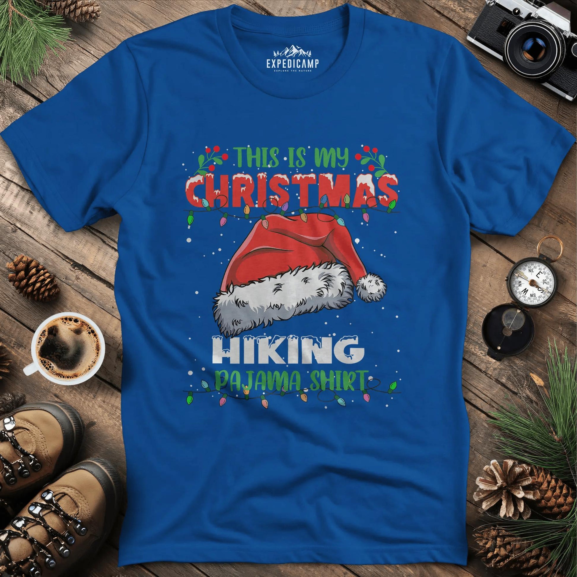Christmas Hiking Pajama Shirt T-Shirt – Royal – Outdoor apparel for travel, hiking, camping, and nature lovers – ExpediCamp