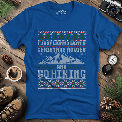 Christmas Movies and Hiking T-Shirt – Royal – Outdoor apparel for travel, hiking, camping, and nature lovers – ExpediCamp