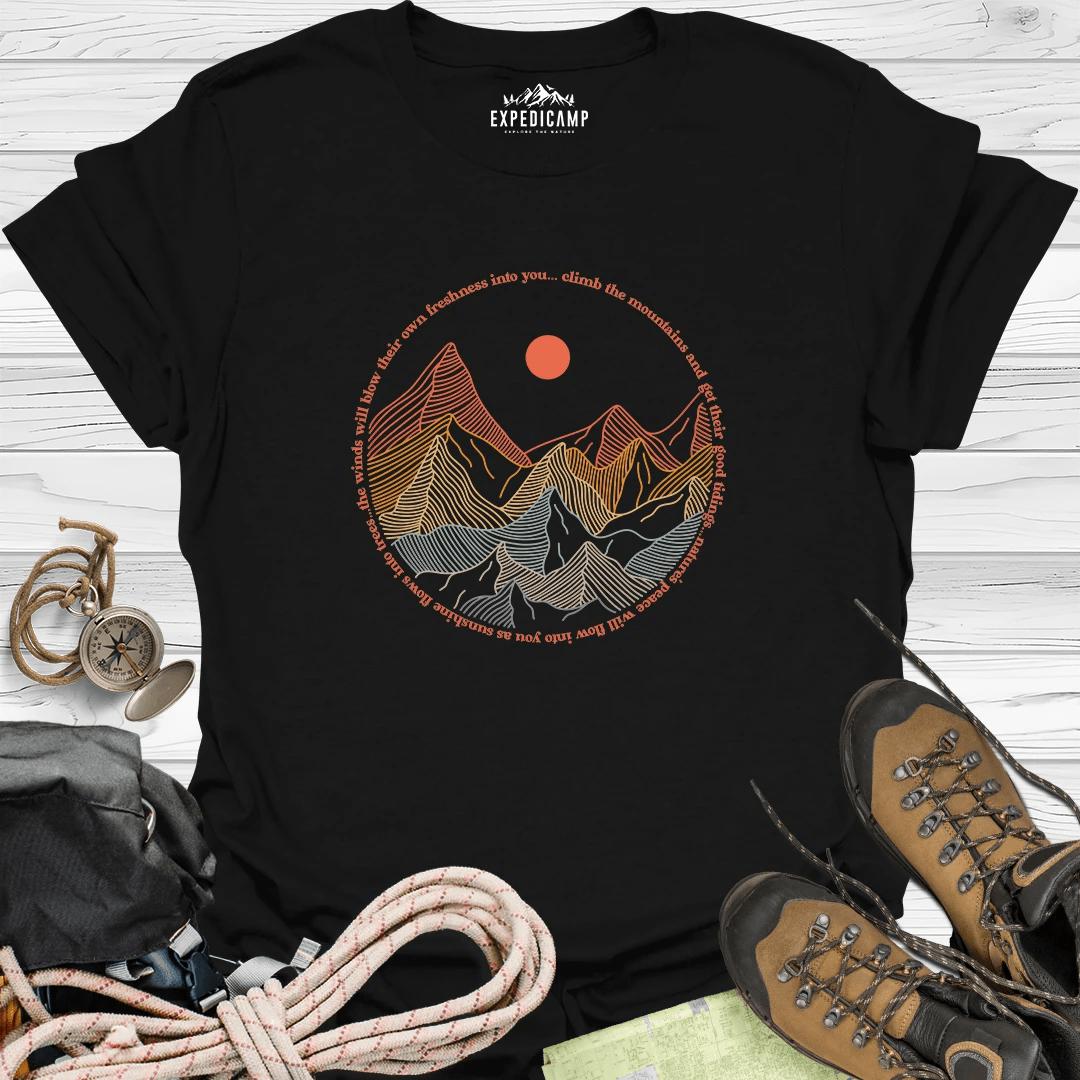 Climb The Mountains T-Shirt – Black – Outdoor apparel for travel, hiking, camping, and nature lovers – ExpediCamp