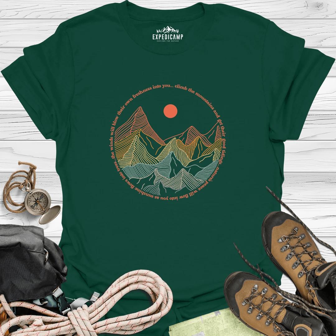 Climb The Mountains T-Shirt – Forest Green – Outdoor apparel for travel, hiking, camping, and nature lovers – ExpediCamp
