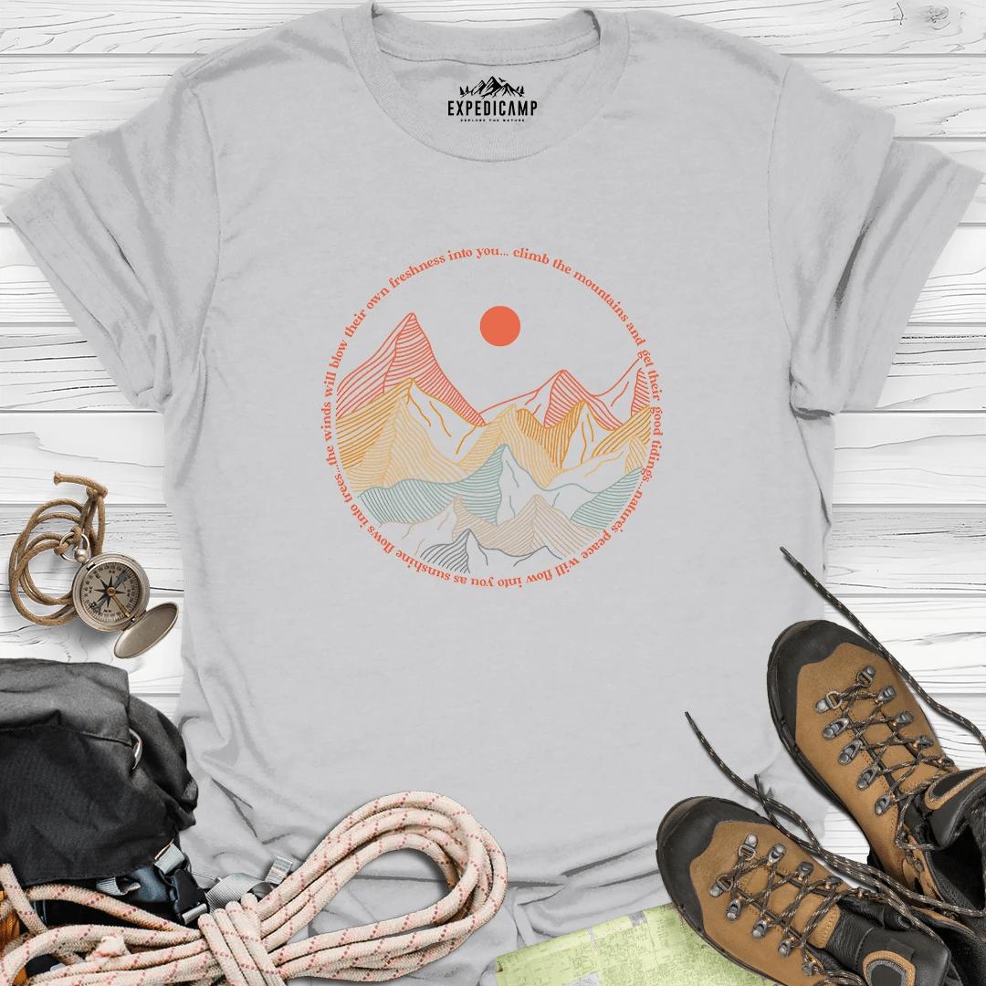 Climb The Mountains T-Shirt – Ice Grey – Outdoor apparel for travel, hiking, camping, and nature lovers – ExpediCamp