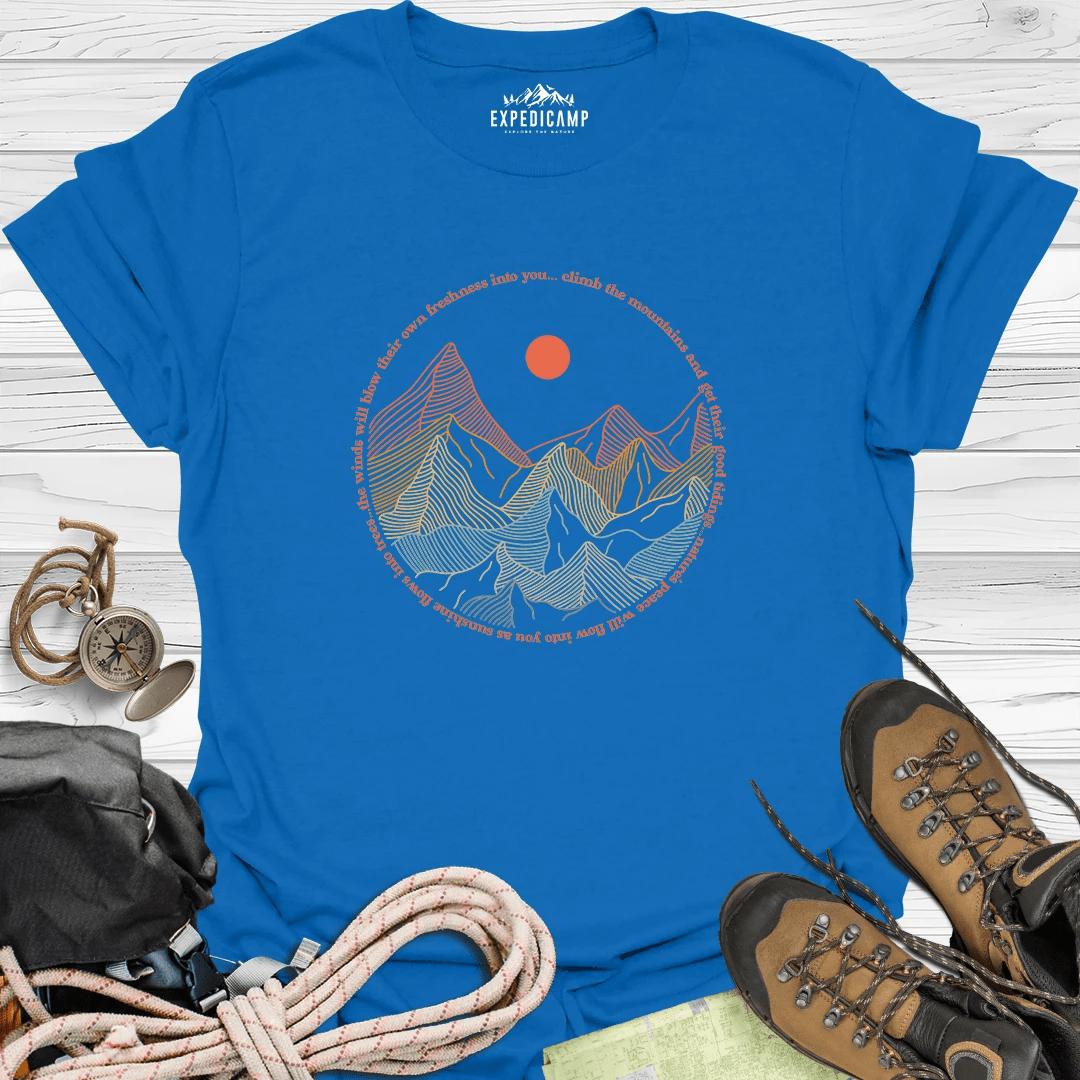 Climb The Mountains T-Shirt – Royal – Outdoor apparel for travel, hiking, camping, and nature lovers – ExpediCamp