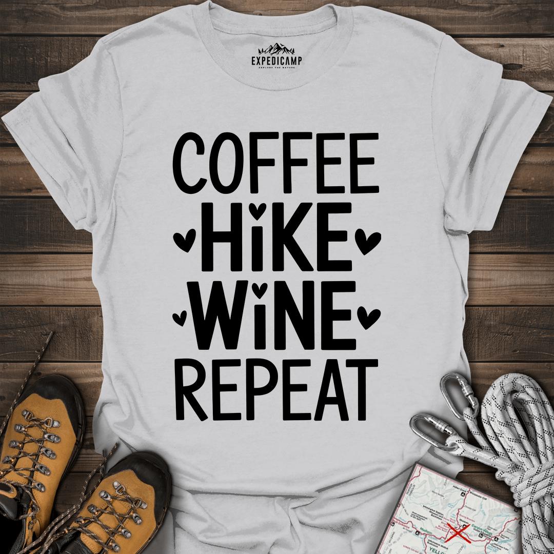 Coffee Hike Wine Repeat T-Shirt – Ice Grey – Outdoor apparel for travel, hiking, camping, and nature lovers – ExpediCamp