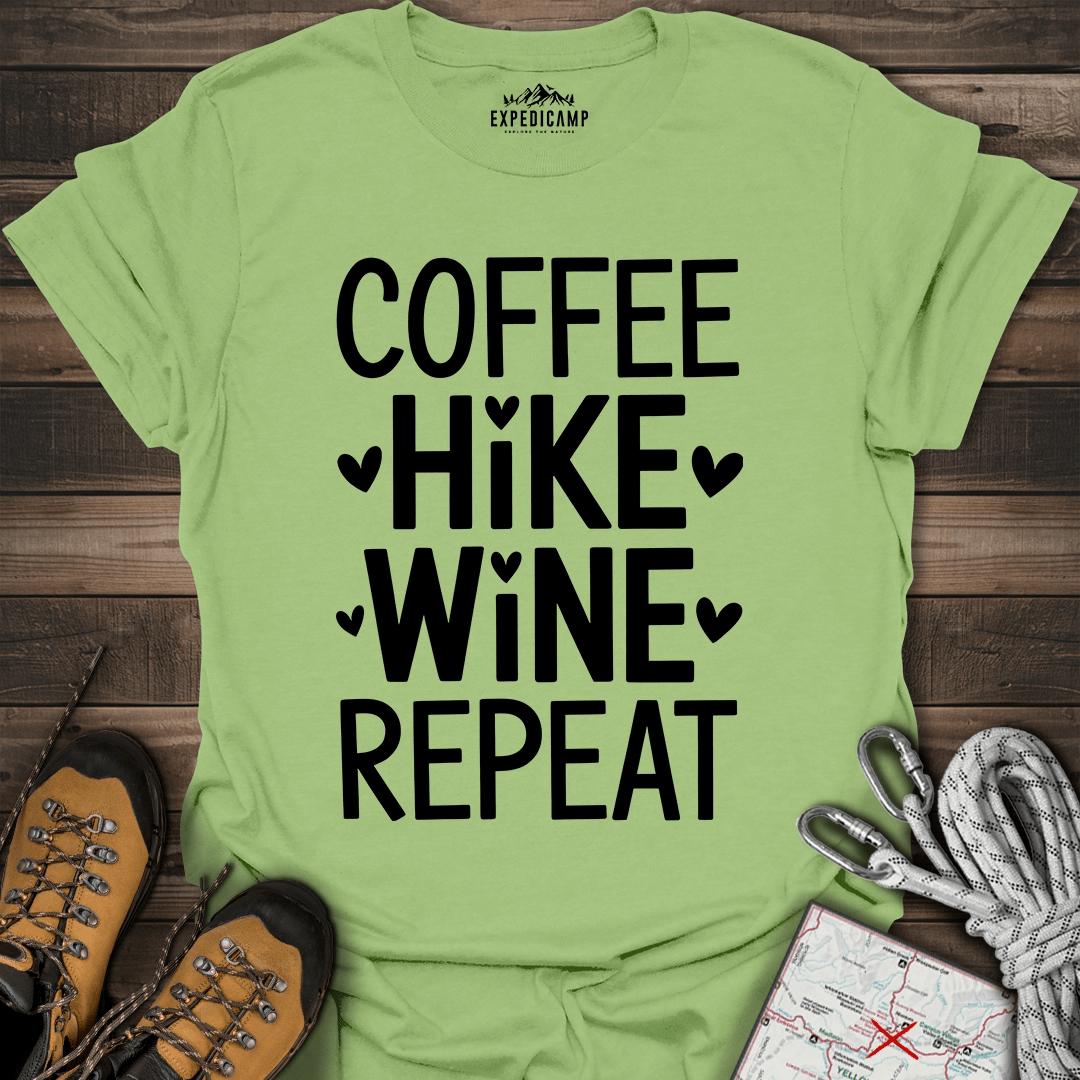 Coffee Hike Wine Repeat T-Shirt – Kiwi – Outdoor apparel for travel, hiking, camping, and nature lovers – ExpediCamp