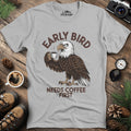 Coffee-Loving Eagle T-Shirt – Ice Grey – Outdoor apparel for travel, hiking, camping, and nature lovers – ExpediCamp
