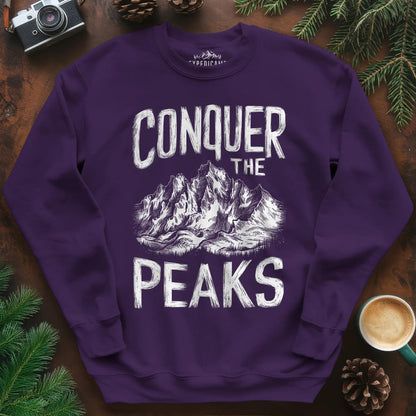 Conquer the Peaks Sweatshirt – Purple – Outdoor apparel for travel, hiking, camping, and nature lovers – ExpediCamp