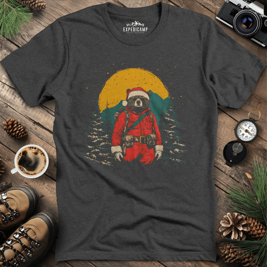 Cool Bear Santa T-Shirt – Dark Heather – Outdoor apparel for travel, hiking, camping, and nature lovers – ExpediCamp