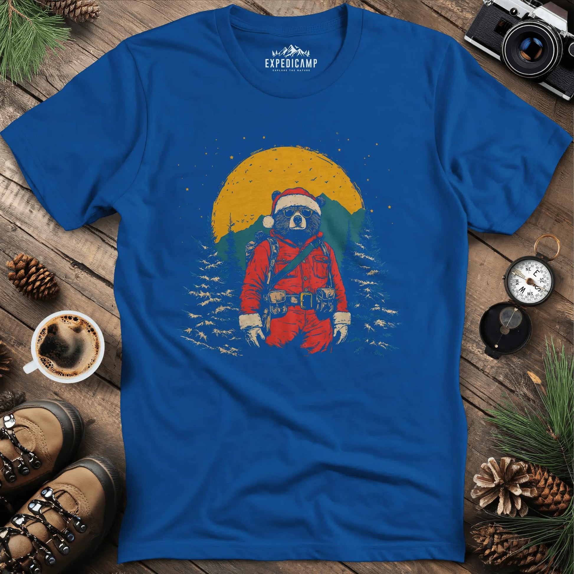 Cool Bear Santa T-Shirt – Royal – Outdoor apparel for travel, hiking, camping, and nature lovers – ExpediCamp