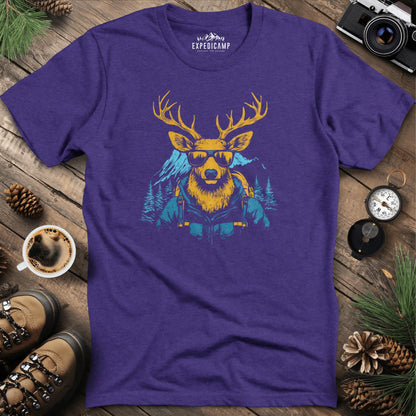 Cool Deer T-Shirt – Stylish Deer with Sunglasses Wilderness Design – Heather Purple – Outdoor apparel for travel, hiking, camping, and nature lovers – ExpediCamp
