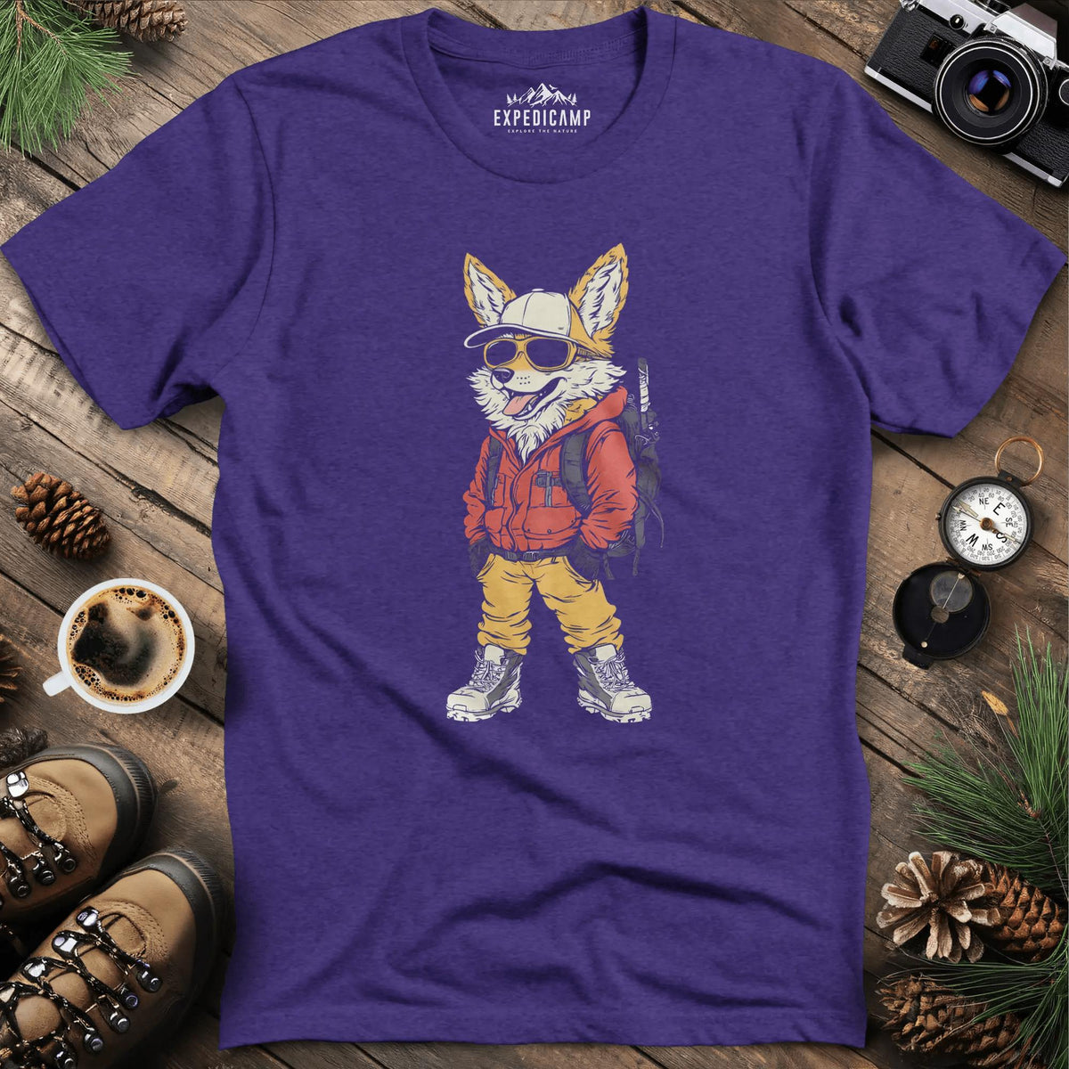 Cool Fox T-Shirt – Adventure with Attitude – Heather Purple – Outdoor apparel for travel, hiking, camping, and nature lovers – ExpediCamp