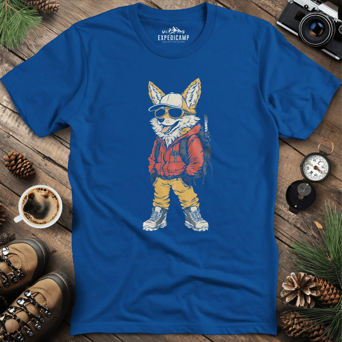 Cool Fox T-Shirt – Adventure with Attitude – Royal – Outdoor apparel for travel, hiking, camping, and nature lovers – ExpediCamp