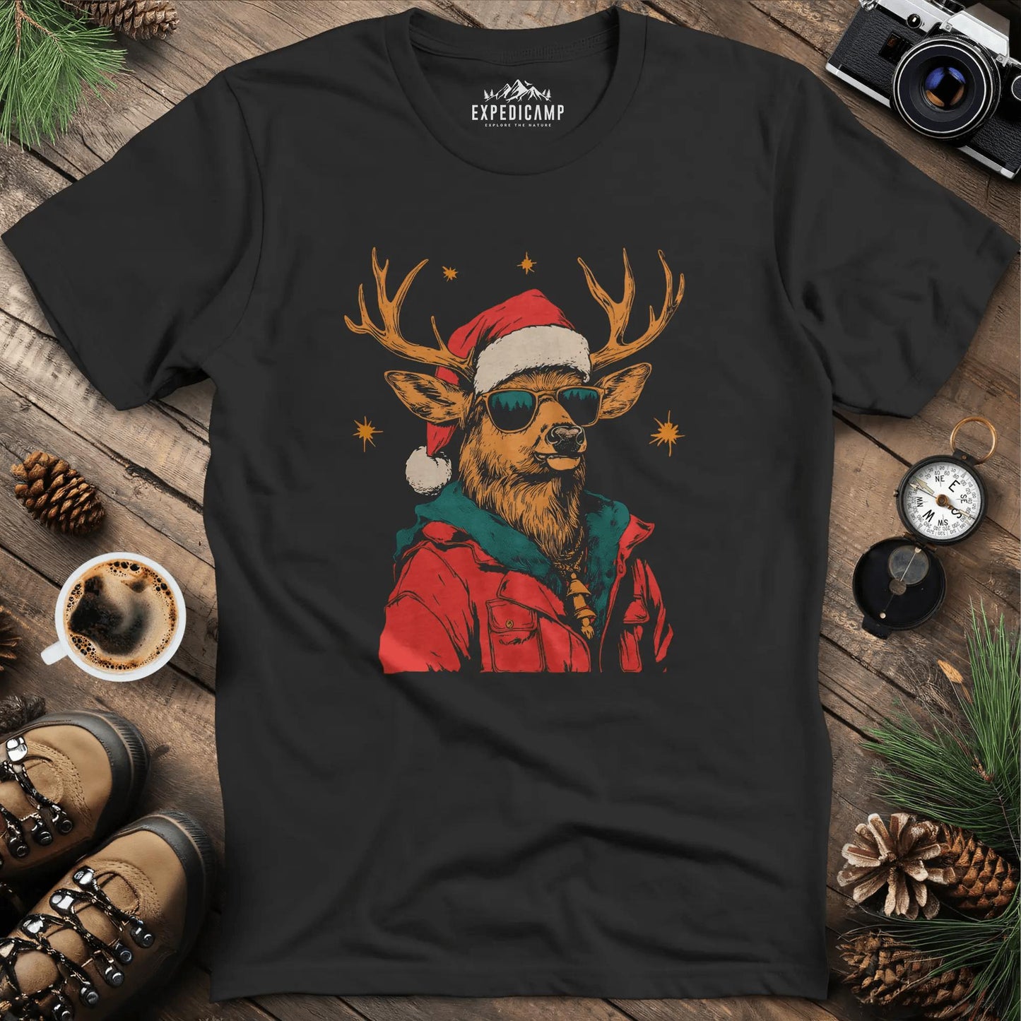 Cool Reindeer T-Shirt – Black – Outdoor apparel for travel, hiking, camping, and nature lovers – ExpediCamp