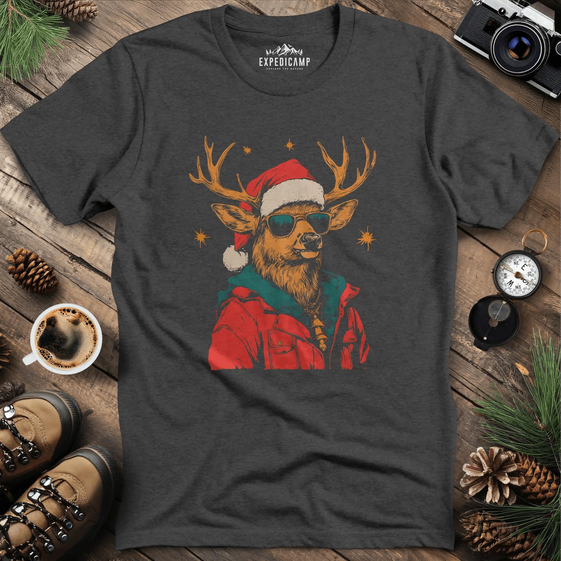 Cool Reindeer T-Shirt – Dark Heather – Outdoor apparel for travel, hiking, camping, and nature lovers – ExpediCamp