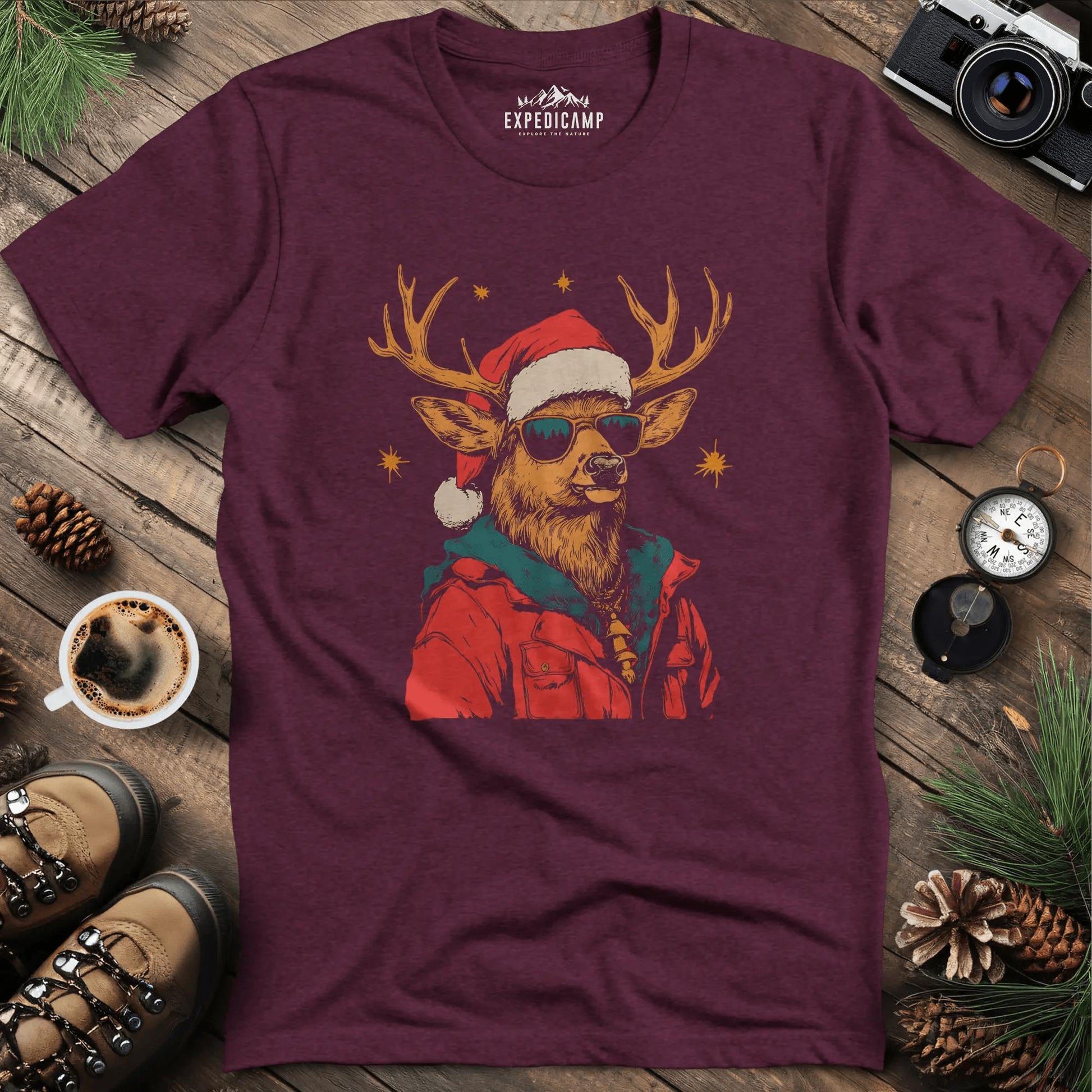 Cool Reindeer T-Shirt – Heather Maroon – Outdoor apparel for travel, hiking, camping, and nature lovers – ExpediCamp