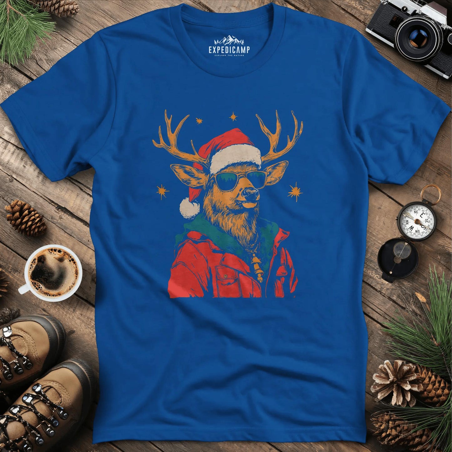 Cool Reindeer T-Shirt – Royal – Outdoor apparel for travel, hiking, camping, and nature lovers – ExpediCamp