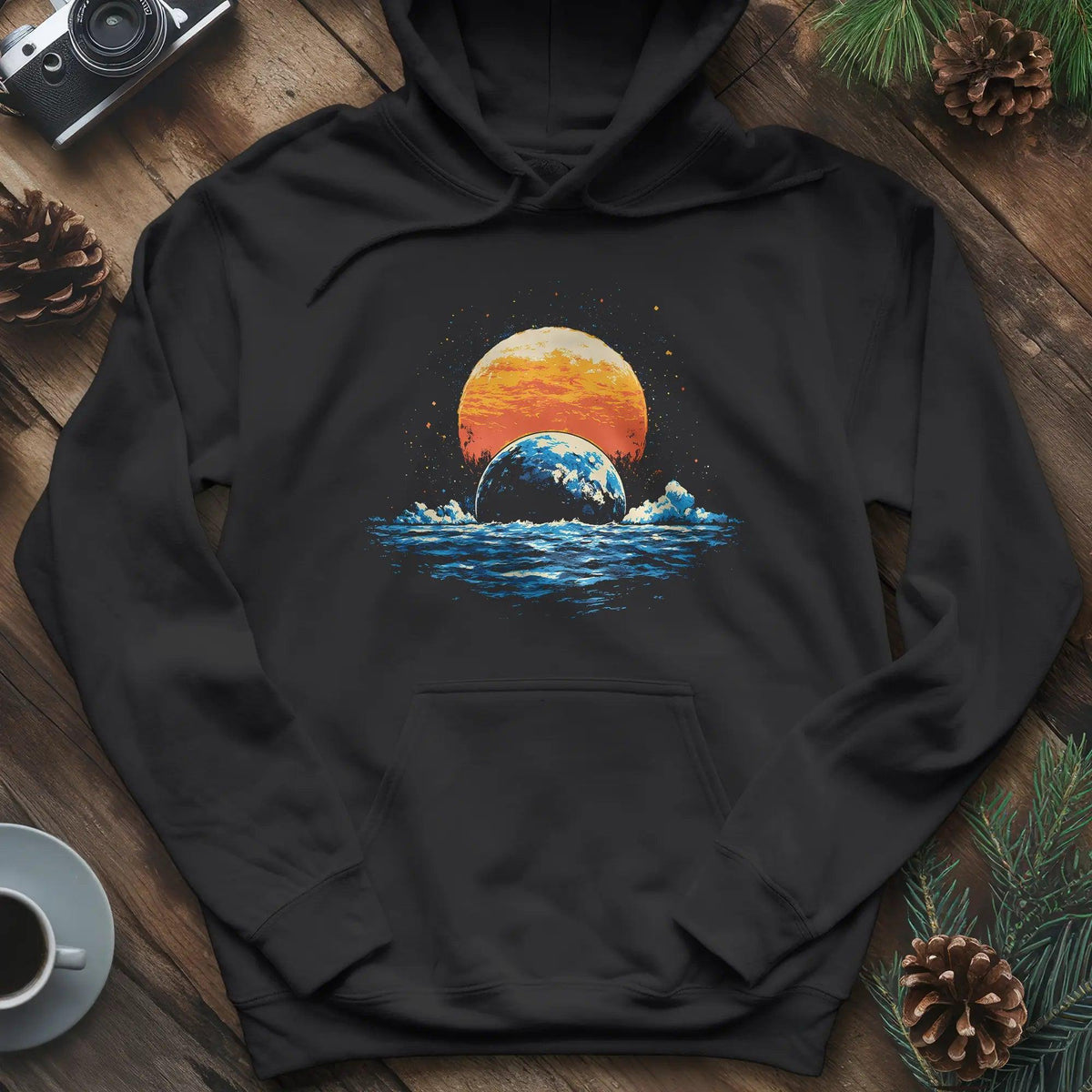 Cosmic Horizon Hoodie – Black – Outdoor apparel for travel, hiking, camping, and nature lovers – ExpediCamp