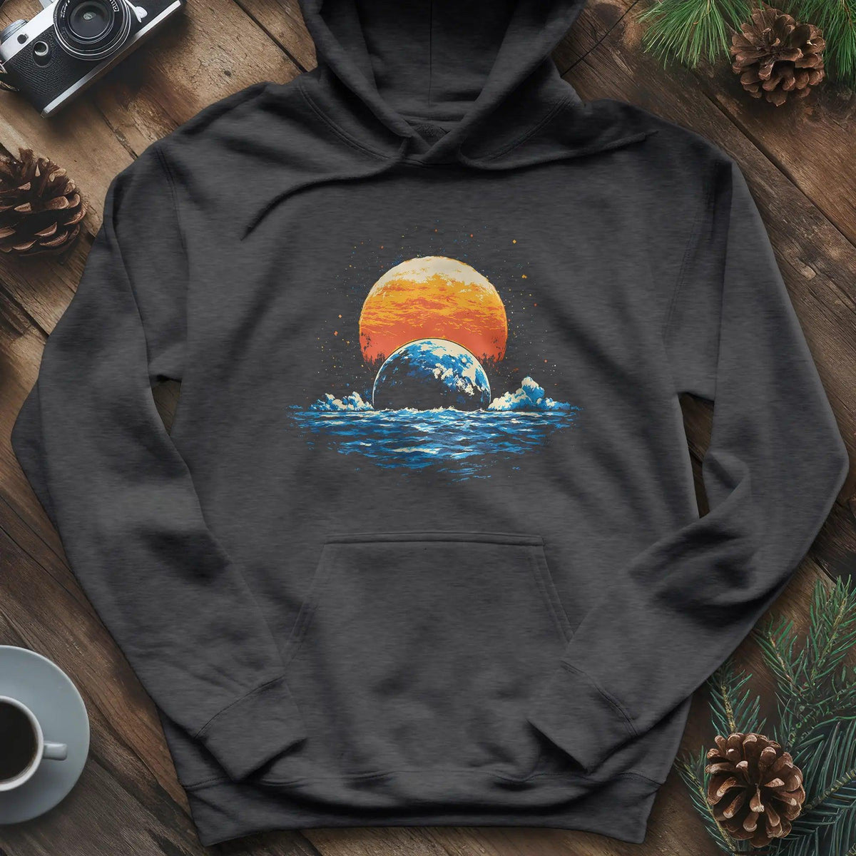 Cosmic Horizon Hoodie – Dark Heather – Outdoor apparel for travel, hiking, camping, and nature lovers – ExpediCamp