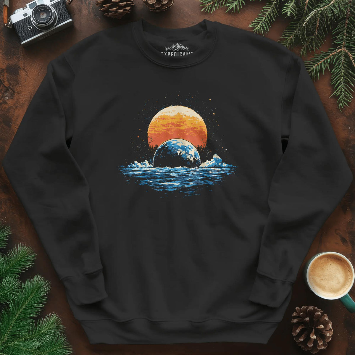Cosmic Horizon Sweatshirt – Black – Outdoor apparel for travel, hiking, camping, and nature lovers – ExpediCamp