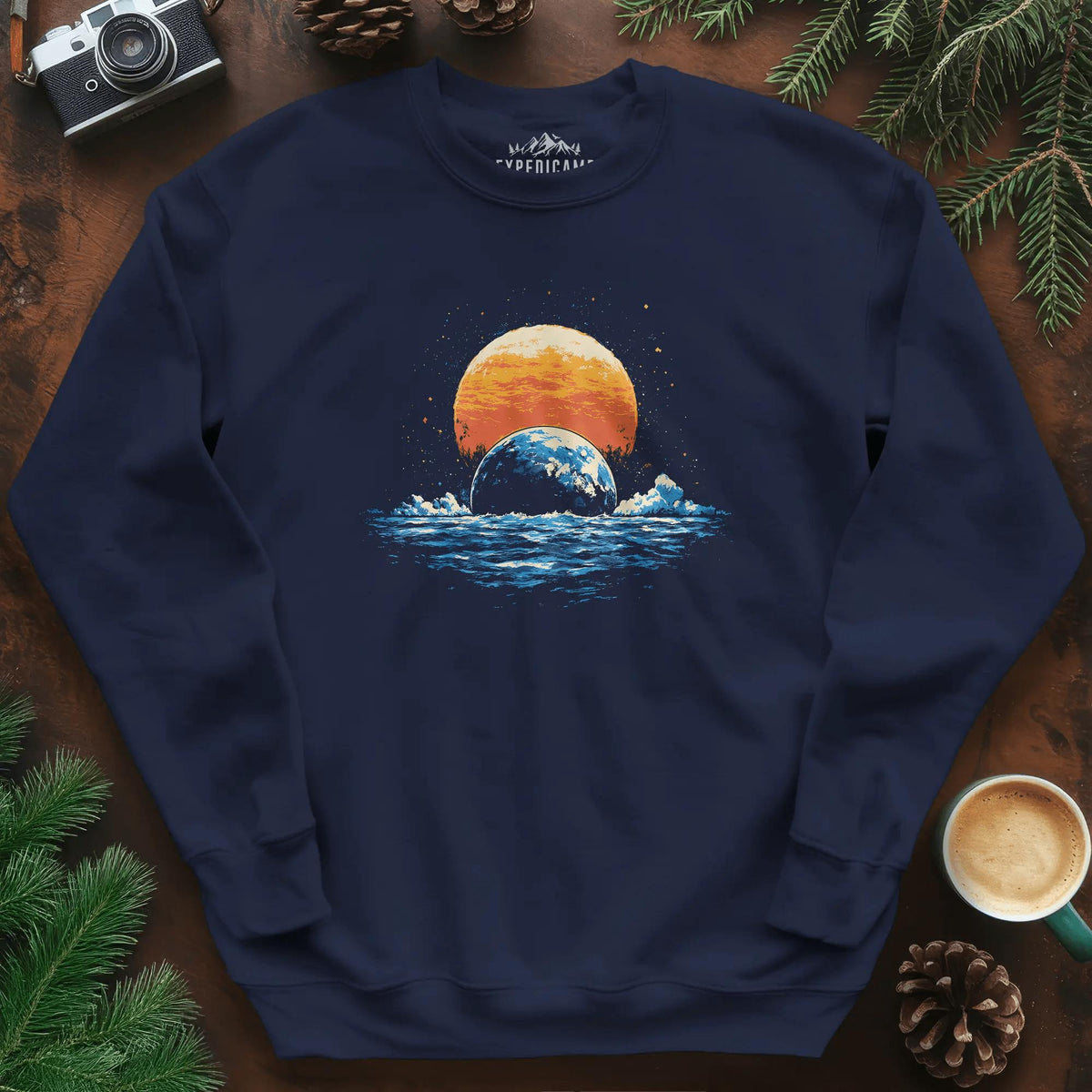 Cosmic Horizon Sweatshirt – Navy – Outdoor apparel for travel, hiking, camping, and nature lovers – ExpediCamp