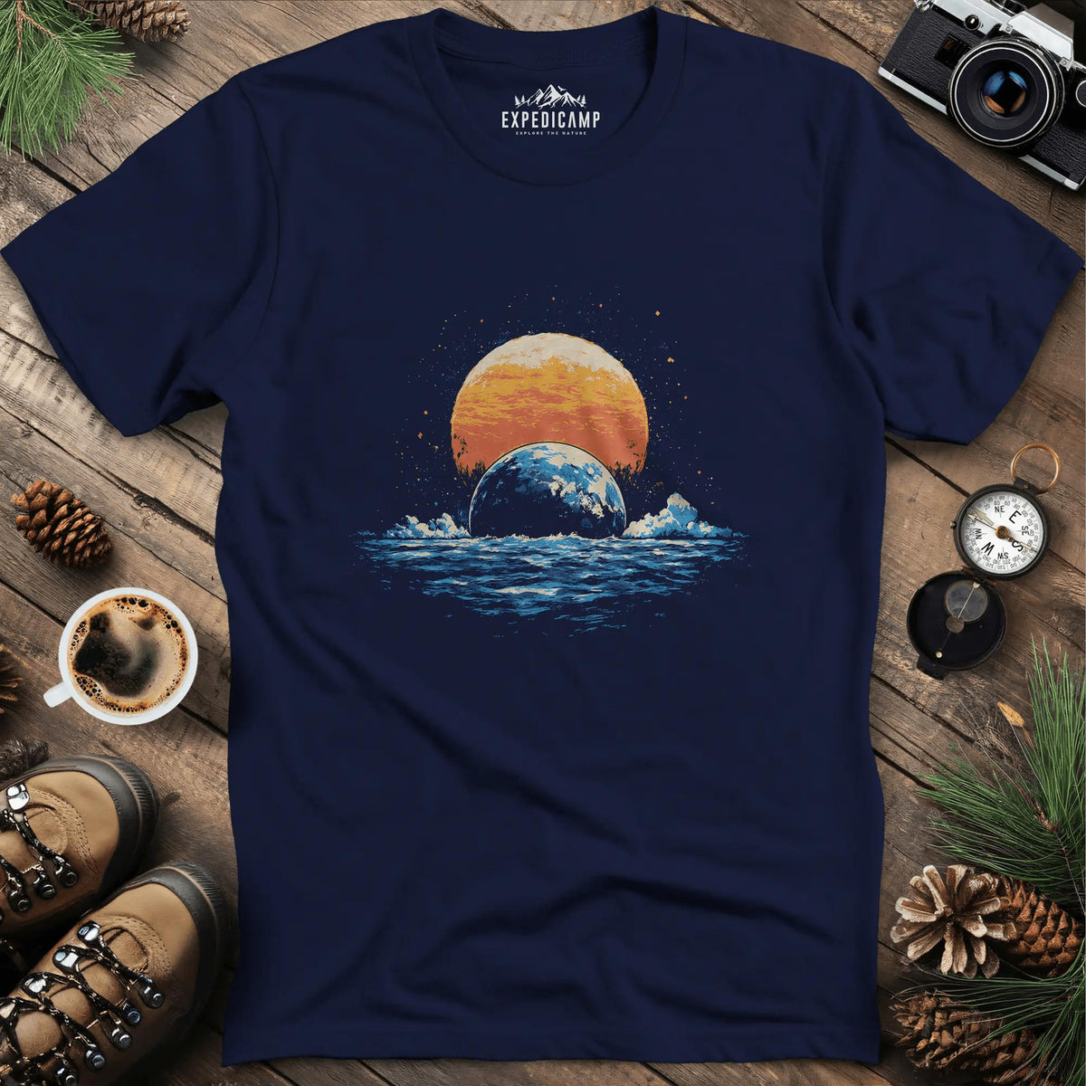 Cosmic Horizon T-Shirt – Navy – Outdoor apparel for travel, hiking, camping, and nature lovers – ExpediCamp