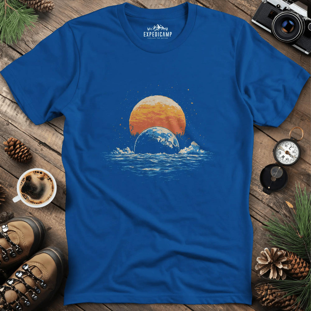 Cosmic Horizon T-Shirt – Royal – Outdoor apparel for travel, hiking, camping, and nature lovers – ExpediCamp