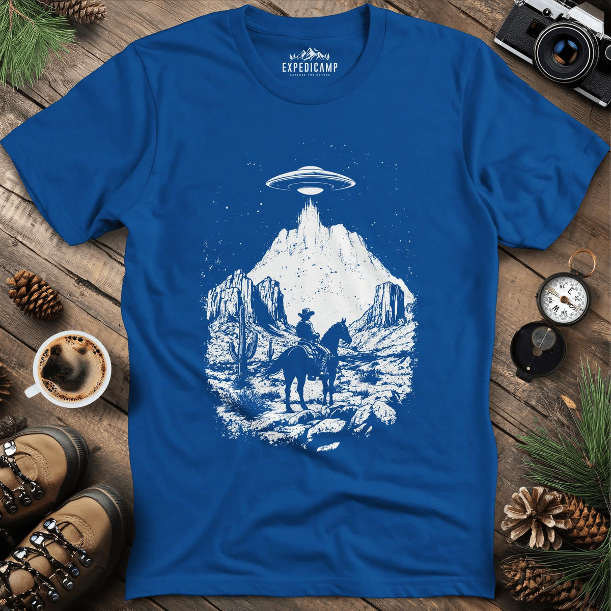 Cowboy UFO T-Shirt – Royal – Outdoor apparel for travel, hiking, camping, and nature lovers – ExpediCamp
