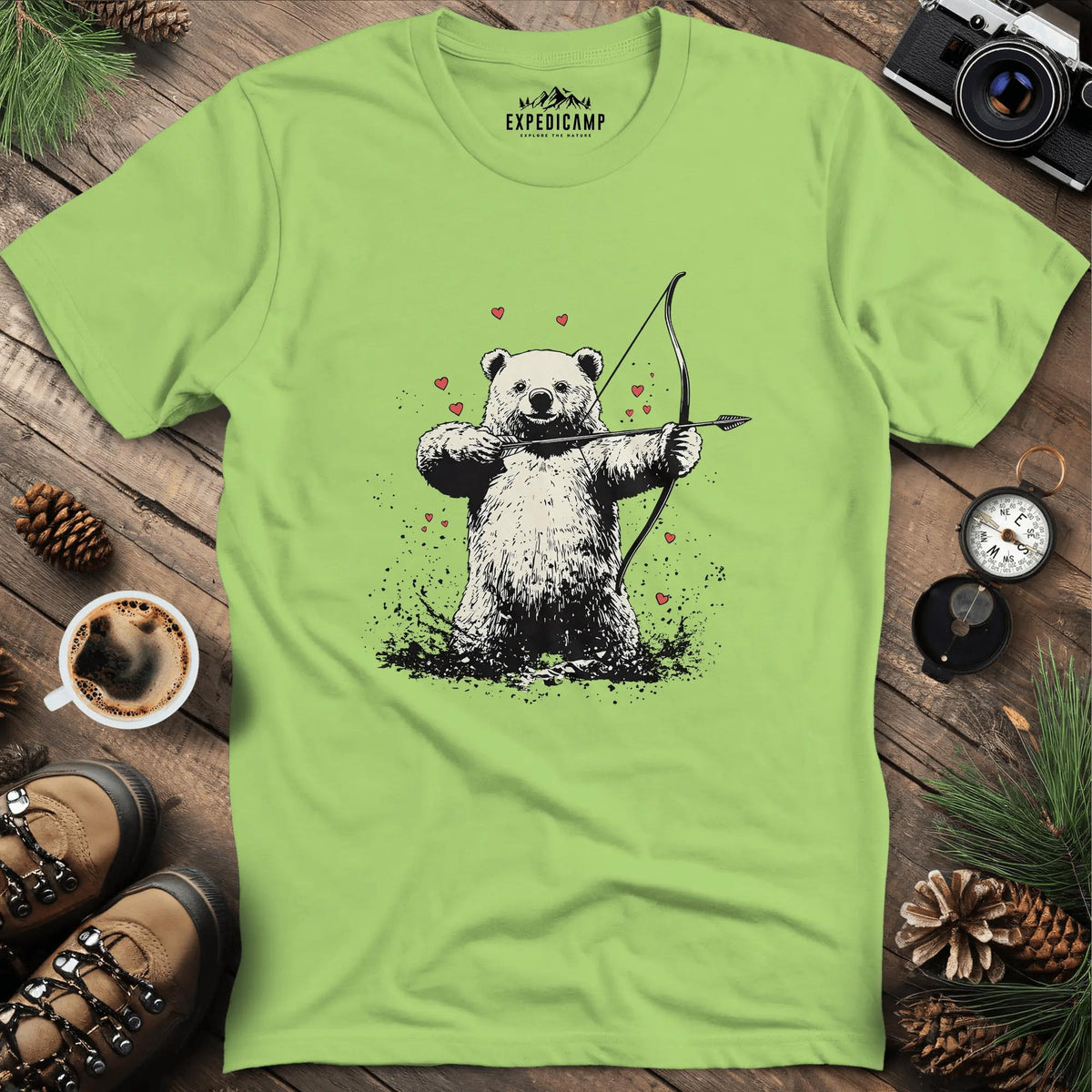 Cupid Bear Valentine T-Shirt – Kiwi – Outdoor apparel for travel, hiking, camping, and nature lovers – ExpediCamp