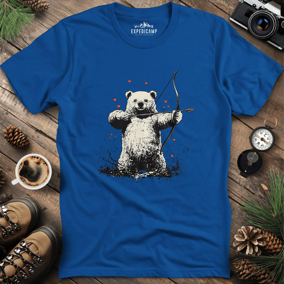 Cupid Bear Valentine T-Shirt – Royal – Outdoor apparel for travel, hiking, camping, and nature lovers – ExpediCamp