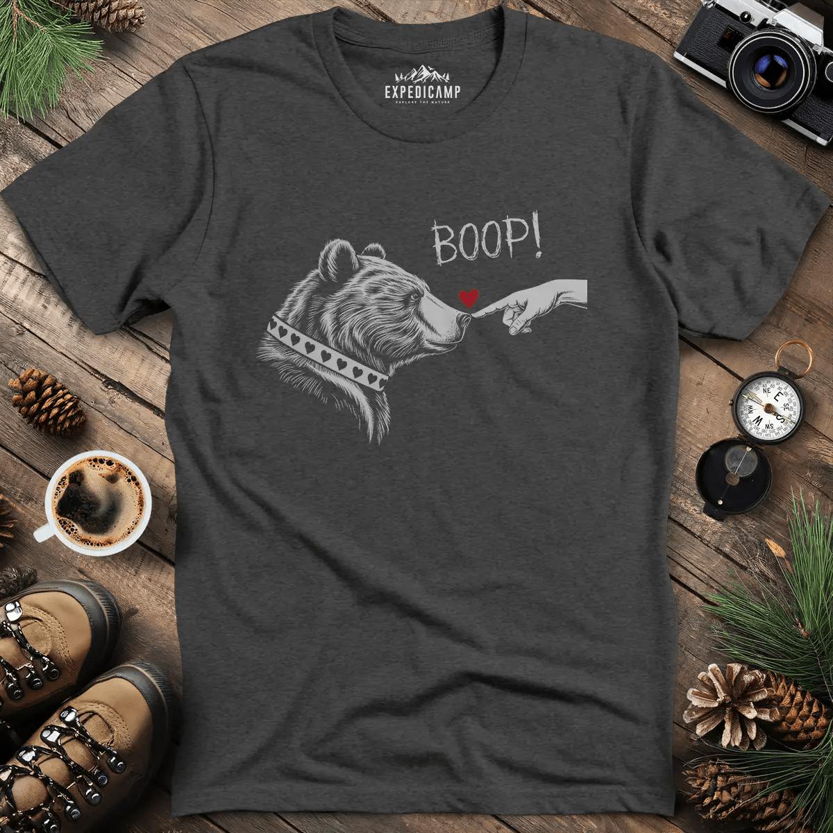 Cute Bear Boop Valentine's T-Shirt – Dark Heather – Outdoor apparel for travel, hiking, camping, and nature lovers – ExpediCamp