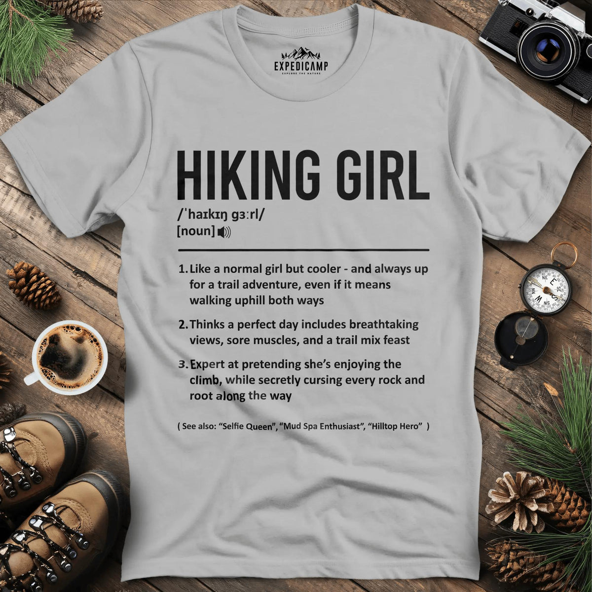 Definition Hiking Girl – Ice Grey – Outdoor apparel for travel, hiking, camping, and nature lovers – ExpediCamp