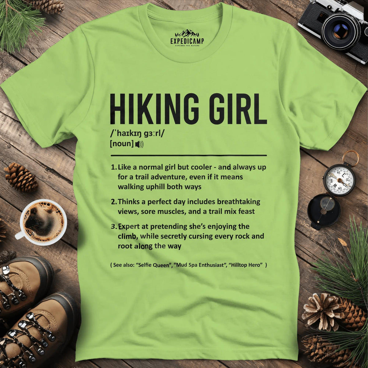 Definition Hiking Girl – Kiwi – Outdoor apparel for travel, hiking, camping, and nature lovers – ExpediCamp