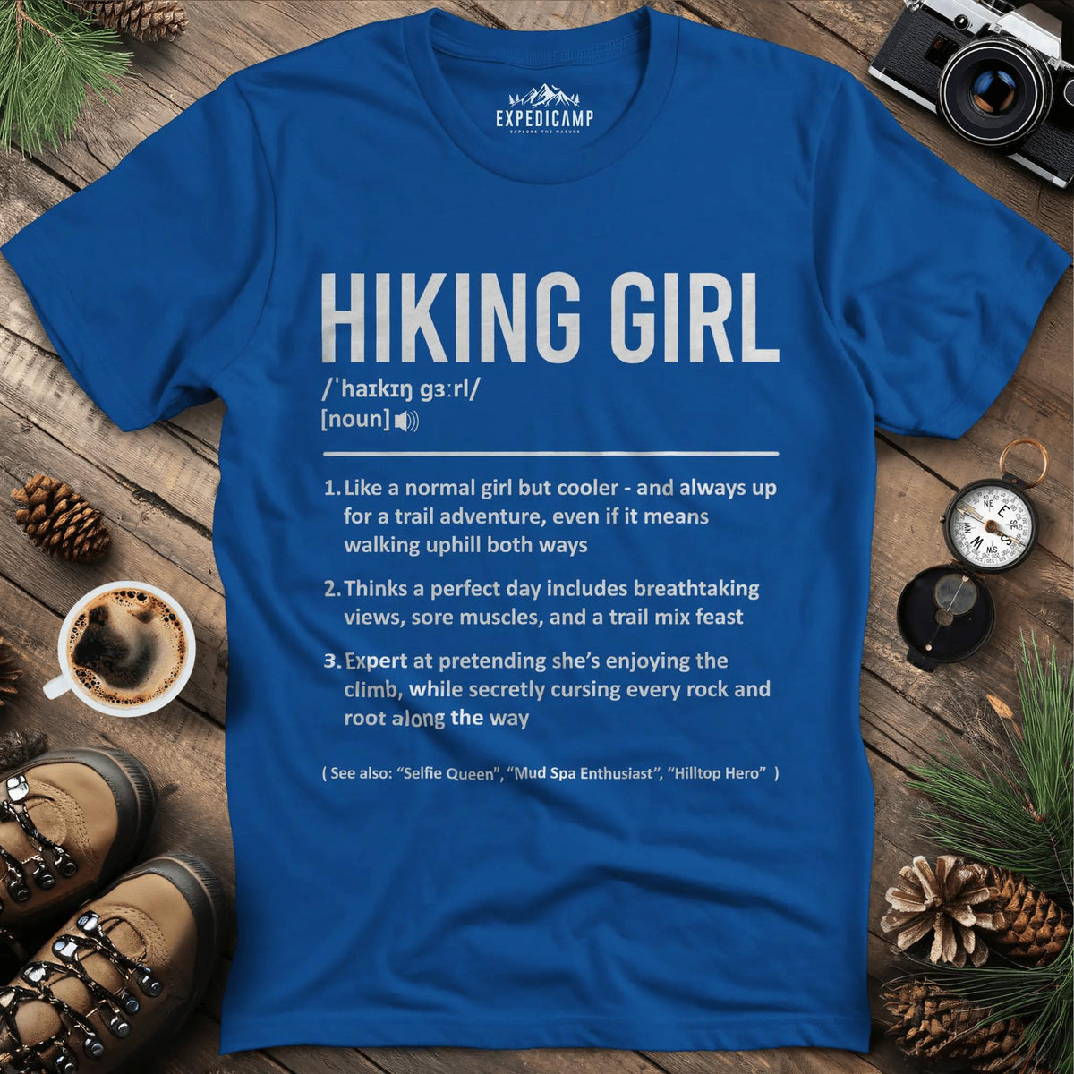 Definition Hiking Girl – Royal – Outdoor apparel for travel, hiking, camping, and nature lovers – ExpediCamp