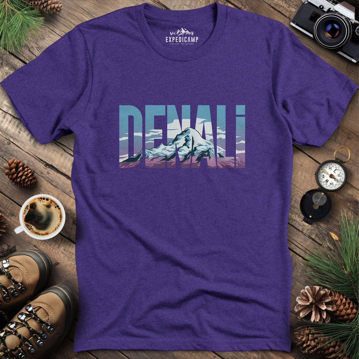 Denali Mountain T-Shirt – Heather Purple – Outdoor apparel for travel, hiking, camping, and nature lovers – ExpediCamp