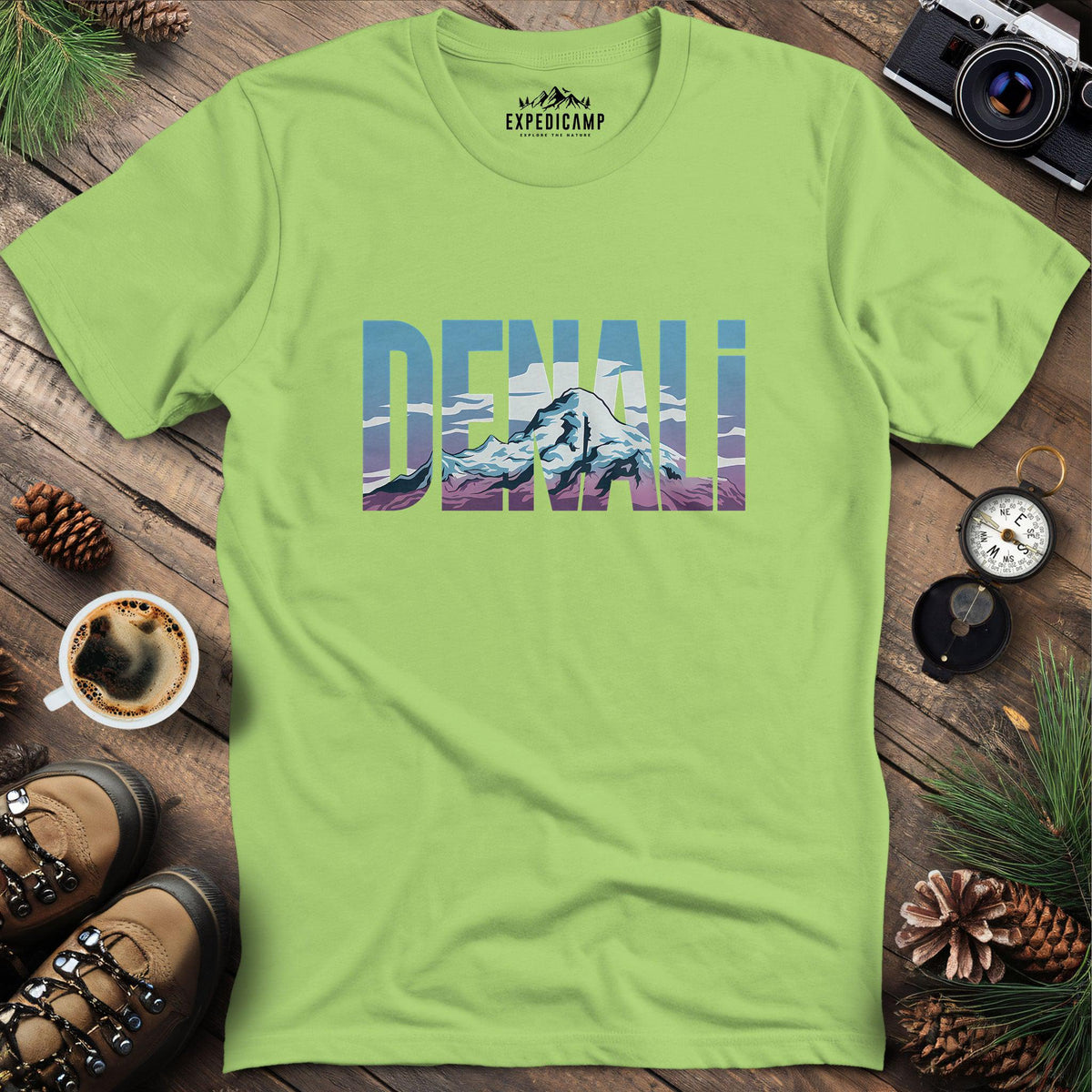 Denali Mountain T-Shirt – Kiwi – Outdoor apparel for travel, hiking, camping, and nature lovers – ExpediCamp