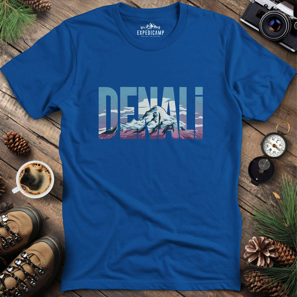 Denali Mountain T-Shirt – Royal – Outdoor apparel for travel, hiking, camping, and nature lovers – ExpediCamp